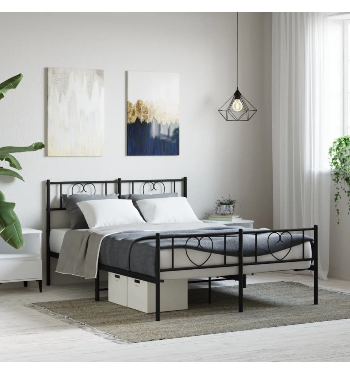 Cadre de lit métal sans matelas avec pied de lit noir 140x200cm | Mobilier & Déco