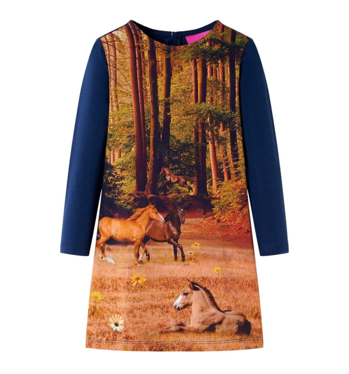 Robe pour enfants à manches longues bleu marine 140 | Mobilier & Déco