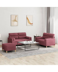 Ensemble de canapés 3 pcs avec coussins rouge bordeaux tissu | Mobilier & Déco