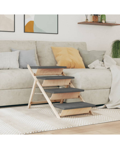 Escalier pour chiens gris 105x47 cm bois de sapin solide | Mobilier & Déco