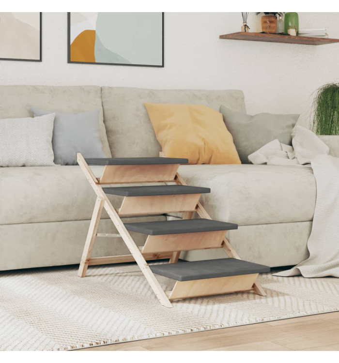 Escalier pour chiens gris 105x47 cm bois de sapin solide | Mobilier & Déco