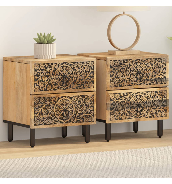 Tables de chevet 2 pcs 40x33x46 cm Bois de manguier solide | Mobilier & Déco