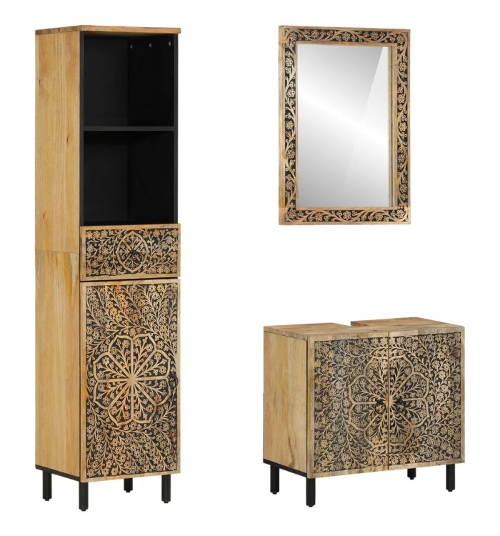 Ensemble de meubles de salle de bain 3 pcs bois manguier massif | Mobilier & Déco