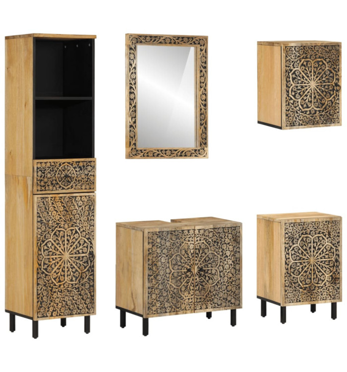 Ensemble de meubles de salle de bain 5 pcs bois manguier massif | Mobilier & Déco