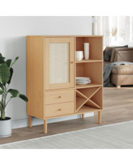 Buffet SENJA aspect rotin marron 90x40x112cm bois massif de pin | Mobilier & Déco