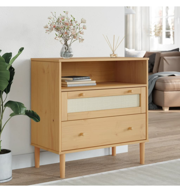 Buffet SENJA aspect rotin marron 80x40x80 cm bois massif de pin | Mobilier & Déco