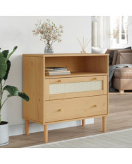 Buffet SENJA aspect rotin marron 80x40x80 cm bois massif de pin | Mobilier & Déco