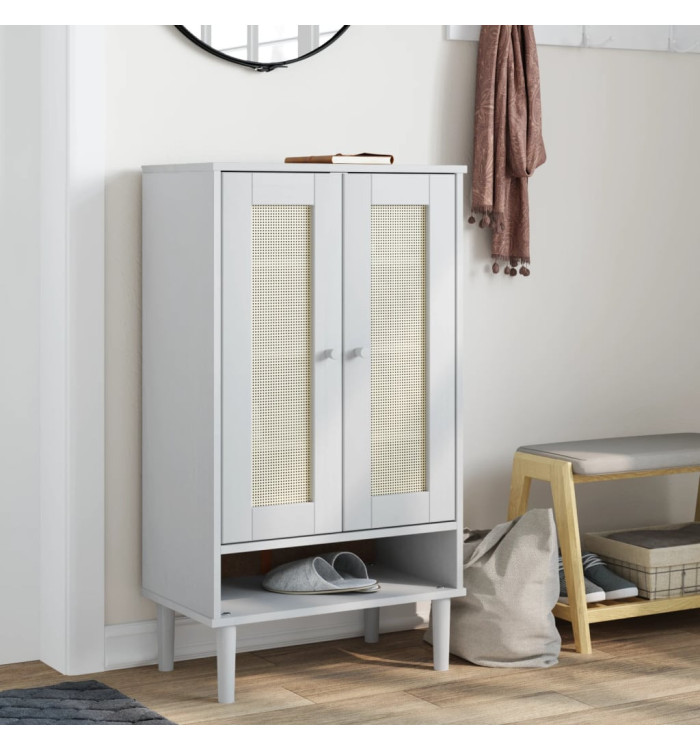 Armoire à chaussures SENJA aspect rotin blanc bois massif | Mobilier & Déco