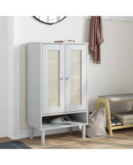 Armoire à chaussures SENJA aspect rotin blanc bois massif | Mobilier & Déco