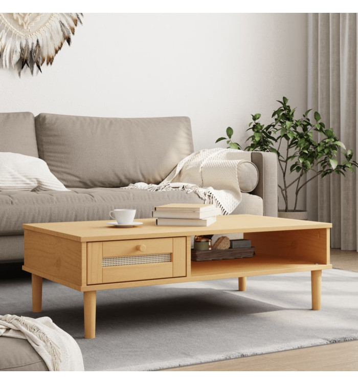 Table basse SENJA aspect rotin marron 100x55x33 cm bois massif | Mobilier & Déco