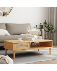 Table basse SENJA aspect rotin marron 100x55x33 cm bois massif | Mobilier & Déco