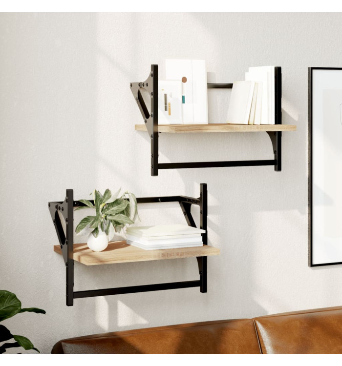 Étagères murales avec barres 2 pcs chêne sonoma 40x25x30 cm | Mobilier & Déco