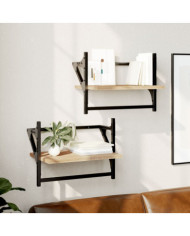 Étagères murales avec barres 2 pcs chêne sonoma 40x25x30 cm | Mobilier & Déco