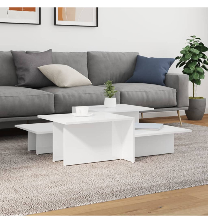 Tables basses 2 pcs blanc brillant bois d'ingénierie | Mobilier & Déco