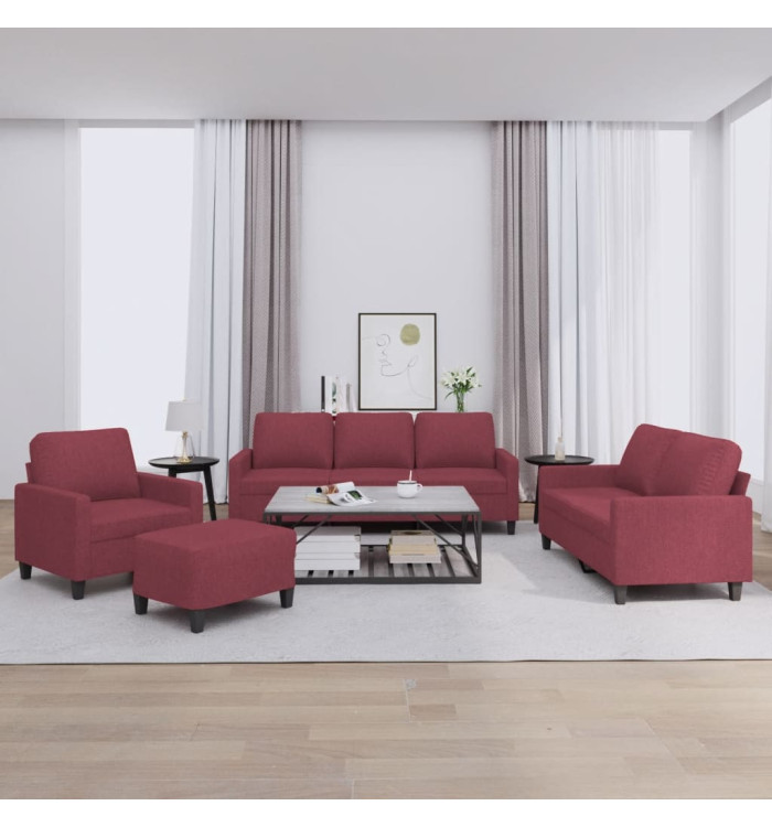 Ensemble de canapés 4 pcs avec coussins Rouge bordeaux Tissu | Mobilier & Déco