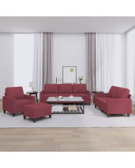 Ensemble de canapés 4 pcs avec coussins Rouge bordeaux Tissu | Mobilier & Déco