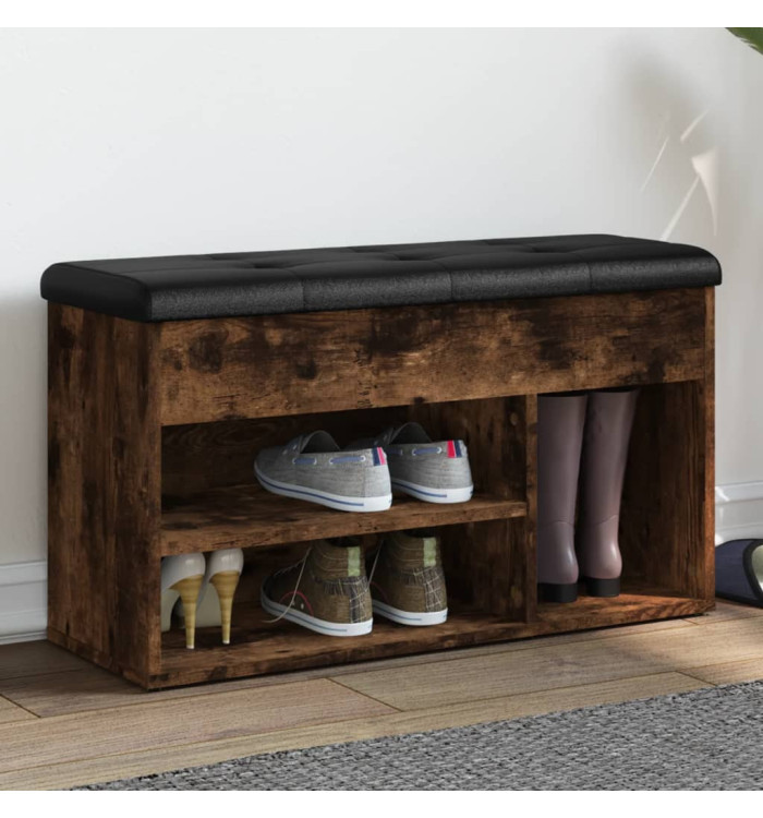 Banc à chaussures chêne fumé 82x32x45,5 cm bois d'ingénierie | Mobilier & Déco