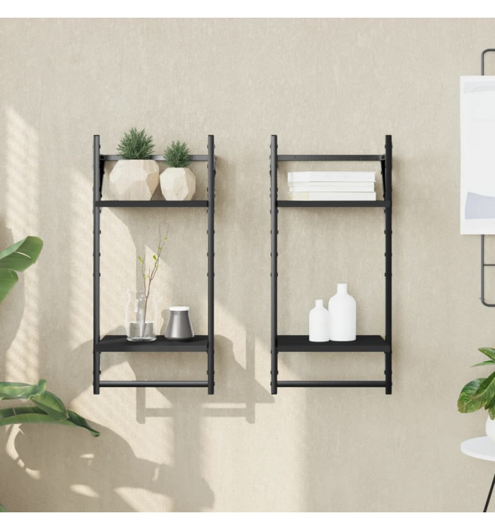 Étagères murales à 2 niveaux avec barres 2 pcs noir 30x25x65 cm | Mobilier & Déco