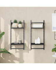 Étagères murales à 2 niveaux avec barres 2 pcs noir 30x25x65 cm | Mobilier & Déco