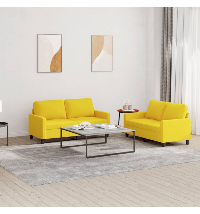 Ensemble de canapés 2 pcs avec coussins Jaune clair Tissu | Mobilier & Déco