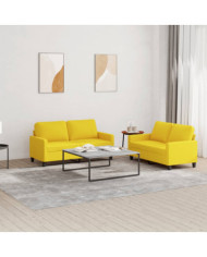 Ensemble de canapés 2 pcs avec coussins Jaune clair Tissu | Mobilier & Déco