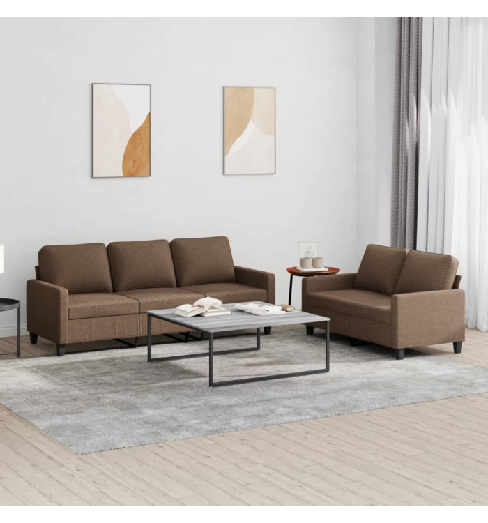 Ensemble de canapés 2 pcs avec coussins Marron Tissu | Mobilier & Déco