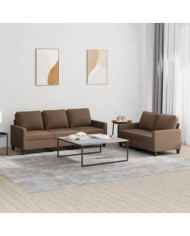 Ensemble de canapés 2 pcs avec coussins Marron Tissu | Mobilier & Déco