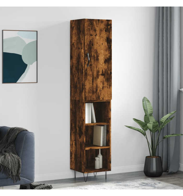 Buffet haut Chêne fumé 34,5x34x180 cm Bois d'ingénierie | Mobilier & Déco