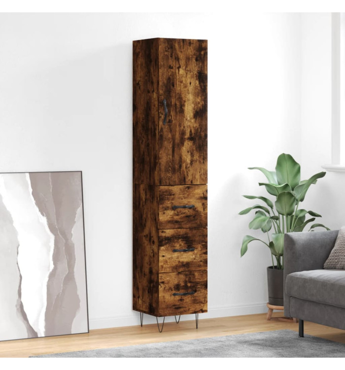 Buffet haut Chêne fumé 34,5x34x180 cm Bois d'ingénierie | Mobilier & Déco