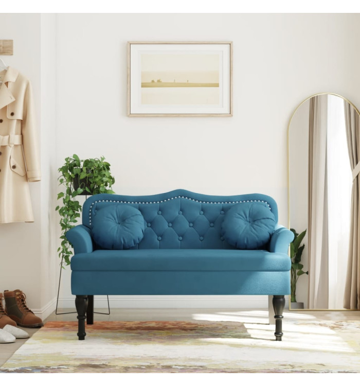 Banc avec coussins bleu 120,5x65x75 cm velours | Mobilier & Déco