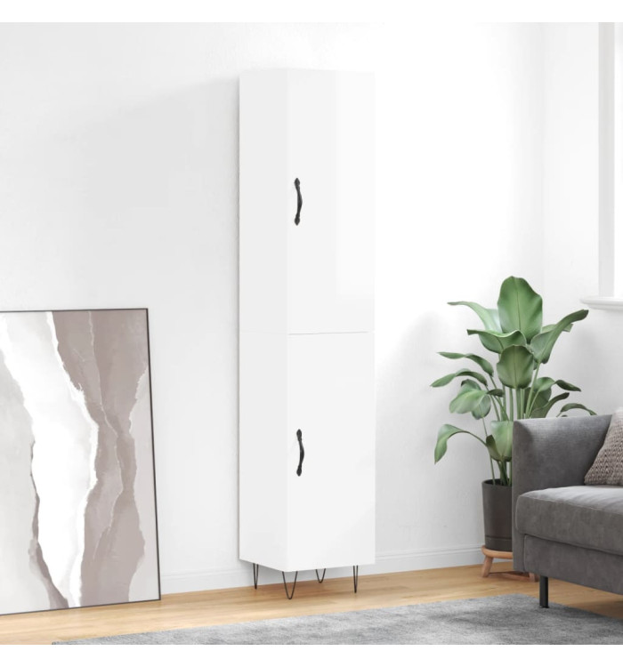 Buffet haut Blanc brillant 34,5x34x180 cm Bois d'ingénierie | Mobilier & Déco