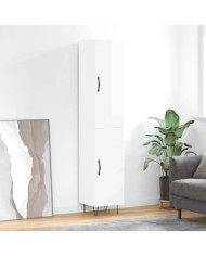 Buffet haut Blanc brillant 34,5x34x180 cm Bois d'ingénierie | Mobilier & Déco