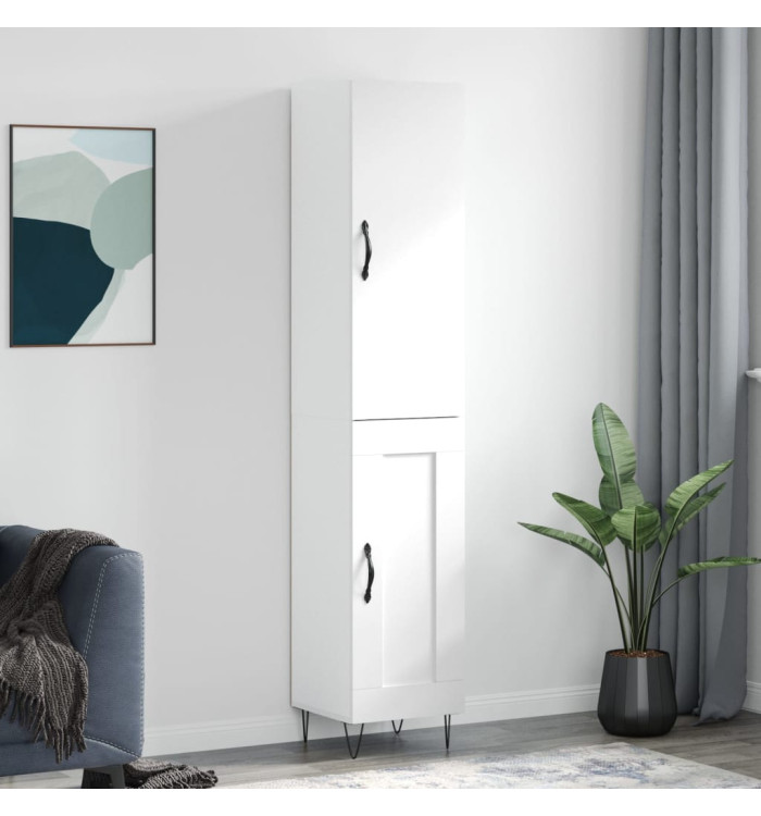 Buffet haut Blanc brillant 34,5x34x180 cm Bois d'ingénierie | Mobilier & Déco