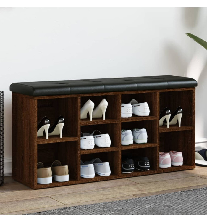 Banc à chaussures chêne marron 102x32x50 cm bois d'ingénierie | Mobilier & Déco