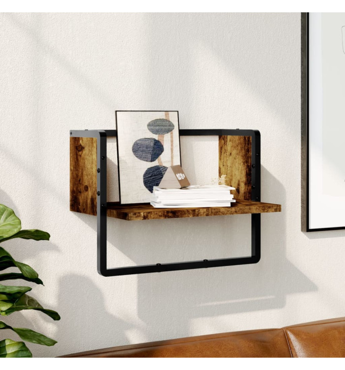 Étagère murale avec barre chêne fumé 40x25x30 cm | Mobilier & Déco