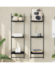 Étagères murales à 3 niveaux avec barres 2 pcs noir 30x25x100cm | Mobilier & Déco