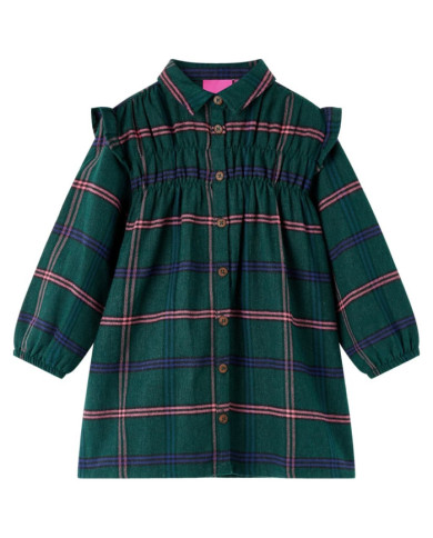 Robe pour enfants à manches longues et volants vert foncé 116 | Mobilier & Déco