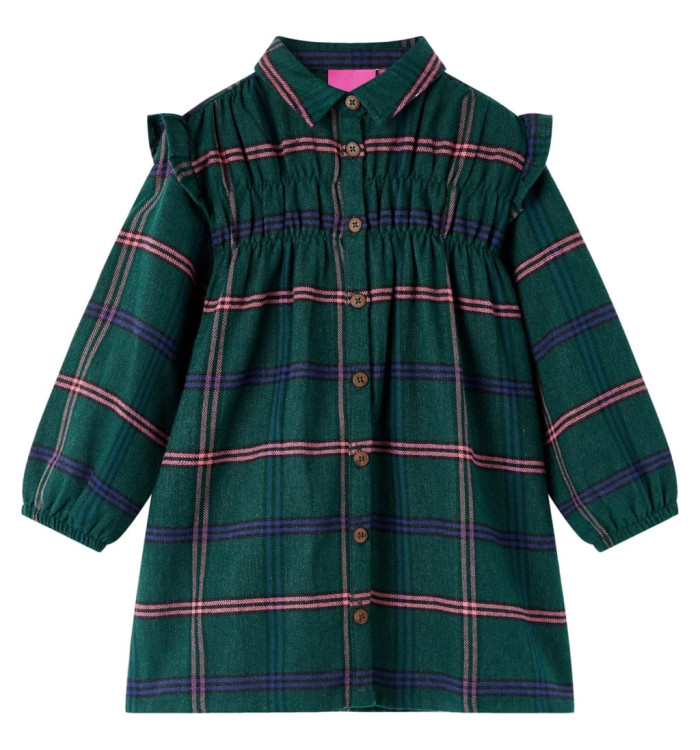 Robe pour enfants à manches longues et volants vert foncé 116 | Mobilier & Déco