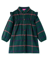 Robe pour enfants à manches longues et volants vert foncé 116 | Mobilier & Déco