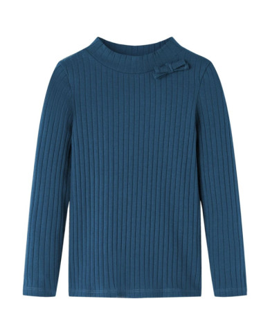 T-shirt enfants à manches longues tricot côtelé bleu marine 128 | Mobilier & Déco