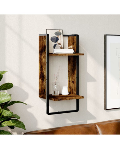 Étagère murale avec barre chêne fumé 30x25x65 cm | Mobilier & Déco