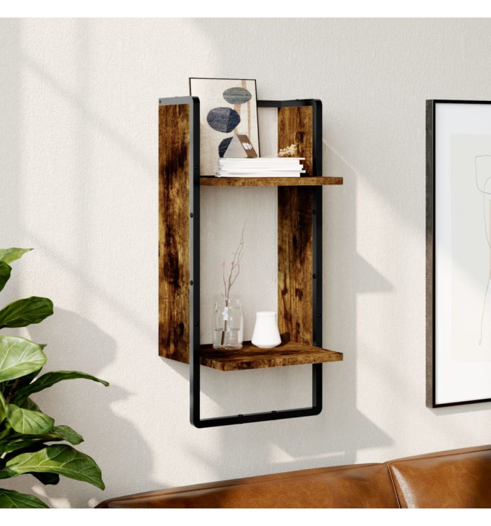 Étagère murale avec barre chêne fumé 30x25x65 cm | Mobilier & Déco