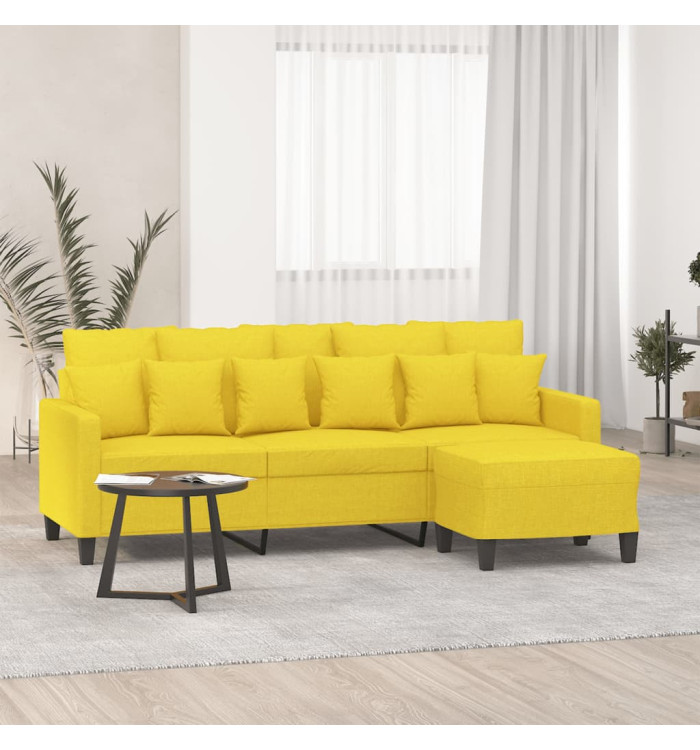 Canapé à 3 places avec repose-pieds Jaune clair 180 cm Tissu | Mobilier & Déco