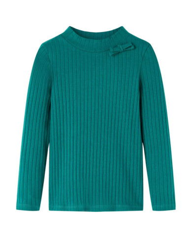 T-shirt enfants à manches longues tricot côtelé vert foncé 140 | Mobilier & Déco