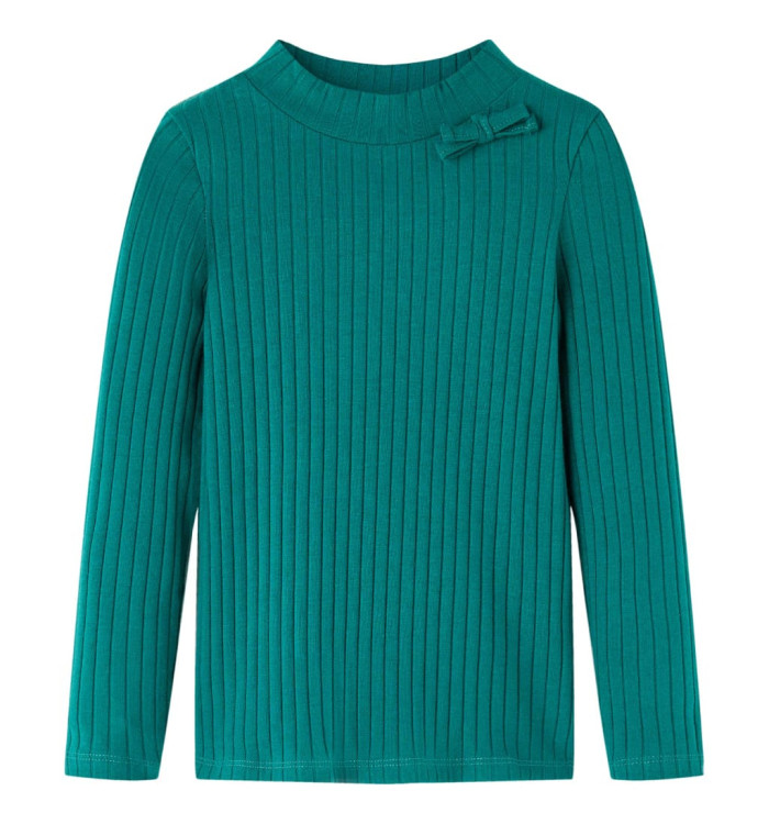 T-shirt enfants à manches longues tricot côtelé vert foncé 140 | Mobilier & Déco