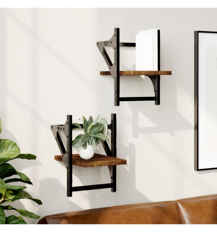 Étagères murales avec barres 2 pcs chêne fumé 20x25x30 cm | Mobilier & Déco