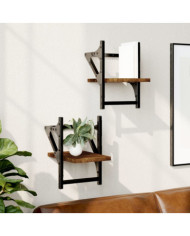 Étagères murales avec barres 2 pcs chêne fumé 20x25x30 cm | Mobilier & Déco