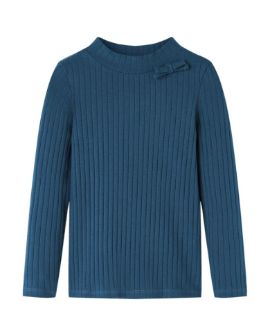 T-shirt enfants à manches longues tricot côtelé bleu marine 104 | Mobilier & Déco