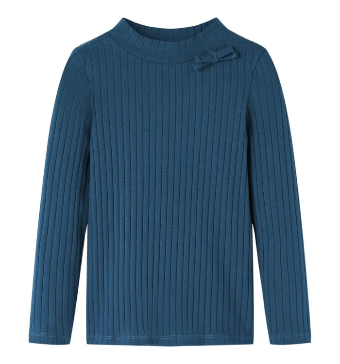 T-shirt enfants à manches longues tricot côtelé bleu marine 104 | Mobilier & Déco