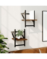 Étagères murales avec barres 2 pcs chêne marron 20x25x30 cm | Mobilier & Déco
